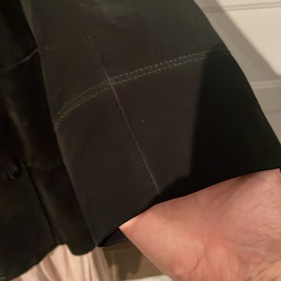 Oscar Leopold Black Suede Leather with  Faux Fur Collar Coat size Small - Picture 3 of 12